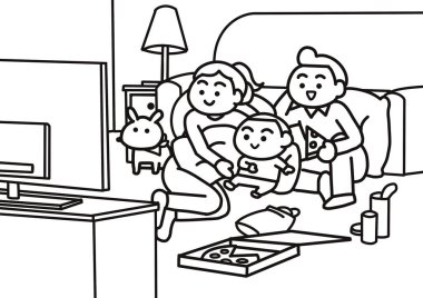 Aile televizyon boyama sayfaları stili.