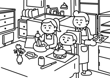 Aile mutfakta biraz kek yapar..