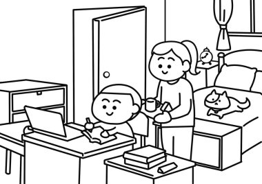 çocuk ev boyama sayfası biçiminde çalışıyor.