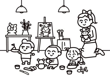 Çocuklar kille modellik yapıyor..