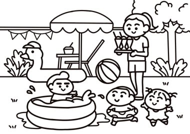 Çocuklar lastik havuzda oynuyorlar..