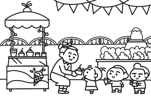 Çocuklar arkadaşlarıyla dondurma alıyor.