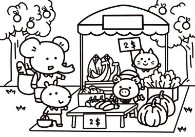 Pazardan alışveriş yapan küçük hayvanlar.