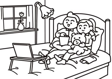 Çiftler yatmadan önce dizüstü bilgisayar başında dizi izliyorlar.