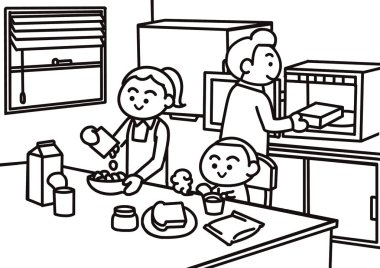 Aile hazır yemek pişiriyor.