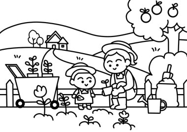 Bahçeye bahçe boyama sayfaları tarzında bitkiler.