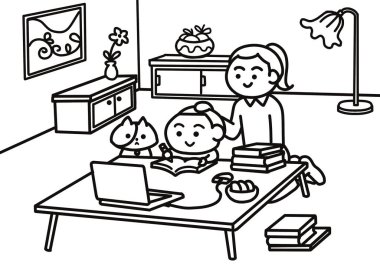 Küçük çocuk evde ödev