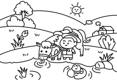 Atı bahçe boyama sayfaları tarzında sevin.