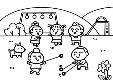 Çocuklar oyun bahçesinde Yoyo oynuyorlar.