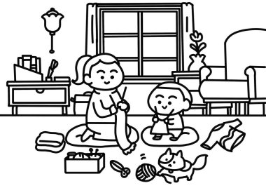 Livingroom boyama sayfalarının tarzında örgü örmek.