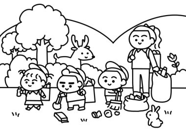 Çocuklar gönüllü olarak parkın boyama sayfalarını boyuyor..