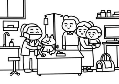 Veteriner, hayvan boyama sayfalarının tarzını inceliyor..