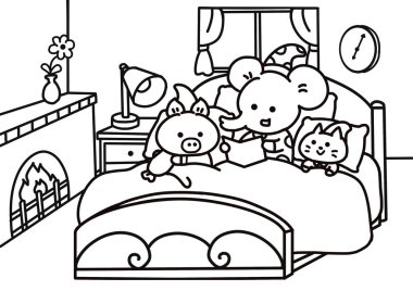 Bir arkadaşa masal oku hayvan temalı sayfa boyama stili.