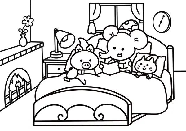 Bir arkadaşa masal oku hayvan temalı sayfa boyama stili.