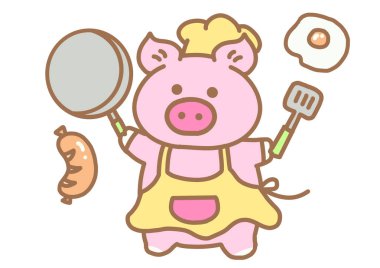 Önlüklü şirin domuz Clip Art için yemek yapmaya hazır..