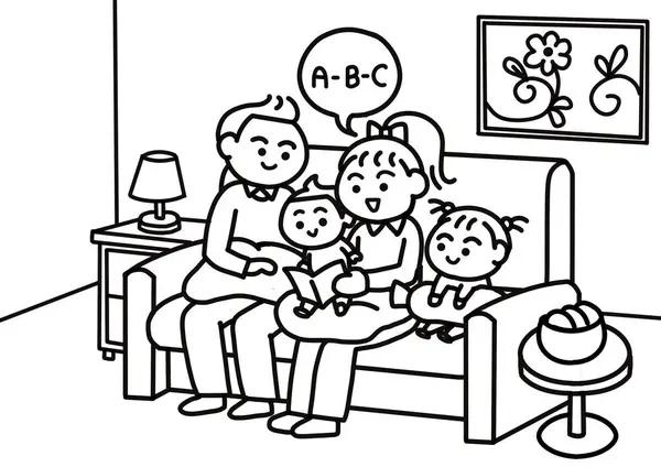 Aile, oğullarına boyama sayfaları stili öğretiyor..