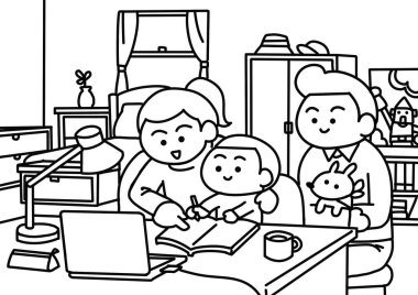 Ebeveynler oğulları için ev ödevi yapıyor..