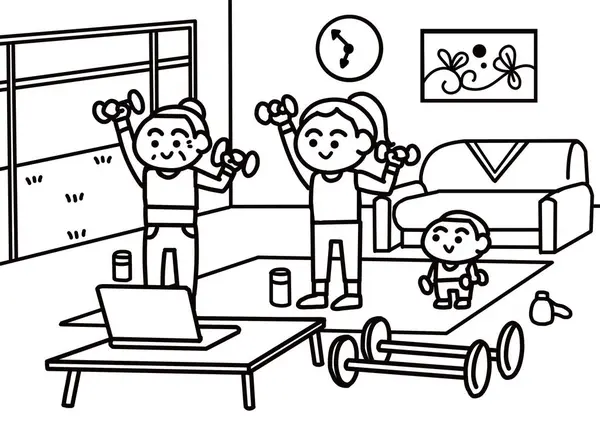 Ev renklendirme sayfaları biçiminde aile çalışması.