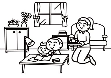 Büyük kardeş küçük erkek kardeşe ev ödevi öğretiyor..