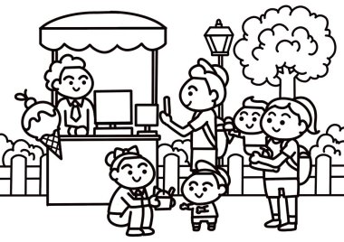 Aile çocukları için dondurma alıyor.