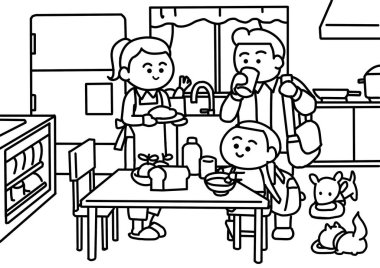 Aile birlikte kahvaltı eder..