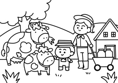 Aile inek çiftliğinde çalışıyor..