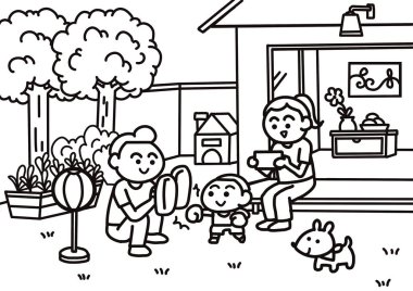 Küçük bir çocuk ailesiyle boks oynuyor..