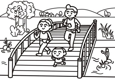 Aile parkta birlikte koşuyor.