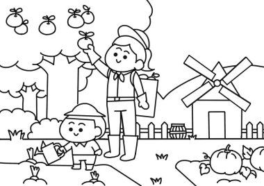 Çiftlik renklendirme sayfaları biçiminde çocuk bahçeleri.