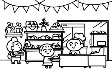 Müşteriler pastaneden ekmek seçiyor.