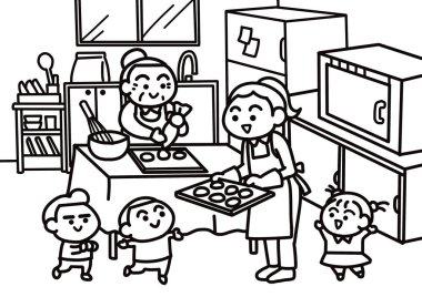 Annem çocuklar için kurabiye yapıyor..