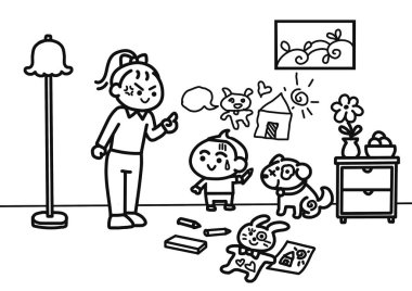 Çocuk evin duvarına yazmak için boya kalemi kullandı..