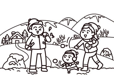 Aile kartopu savaşı yapıyor..