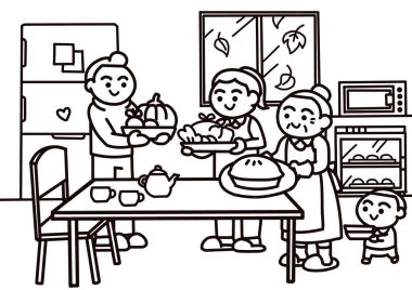 Şükran gününde aile yemeği hazırlıyor.