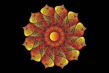 Benzersiz şekil mandala tasarımında vektör siyah arkaplanı 