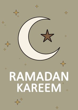 İslami Ramazan Kareem Kareem Şık Hilal Ay, Yıldız ve Gri Arkaplanda Altın Aksanlı Kutlama Kartı