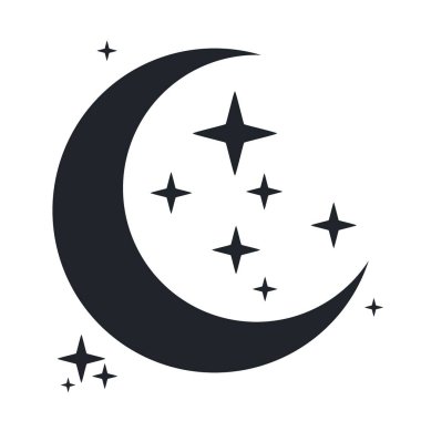 Monokrom tarzında soyut ay ve yıldız düzenlemesi ruhani bayram veya genel dekoratif tasarım kullanımı için uygundur