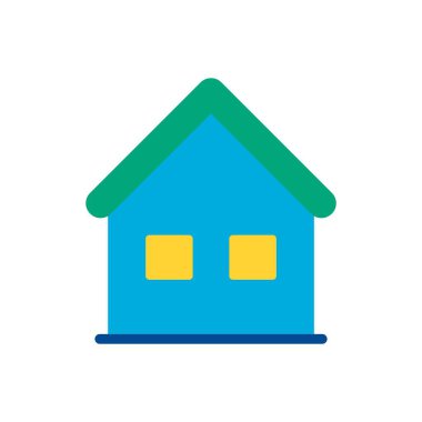 Yeşil Çatı ve Kare Sarı Pencereli Şirin Mavi Ev Vektör Resimleri