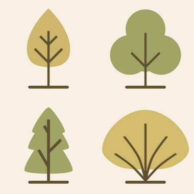 Çevre ve Doğa Teması İçin Yumuşak Doğal Tonlarda Geometrik Ağaç Resimleri