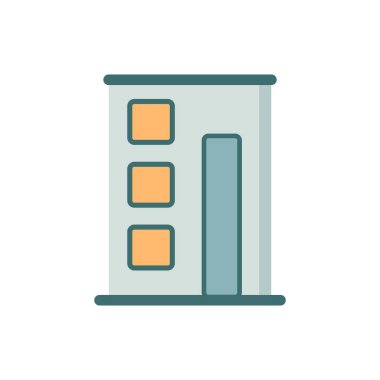 Düz Tasarım Ofisi Uzun Kapı ve Üç Kare Pencereli Bina Vektörü