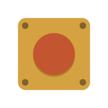 Düz Vektör Tasarımlı Dört Köşeli Altın Kontrol Panelinde Endüstriyel Biçimli Kırmızı Düğme