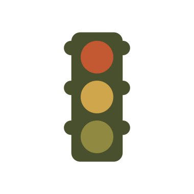 Düz basit vektör tasarımlı, yumuşak, kırmızı kehribar ve yeşil renkli koyu zeytin rengi trafik sinyali simgesi