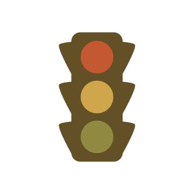 İzole edilmiş beyaz zemin üzerinde düz tasarım trafik sinyali renklerine ve üçgen yan fişeklere sahip trafik lambası simgesi