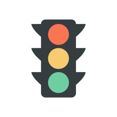 Düz Stil Trafik Denetim Simgesi Temiz Beyaz Arkaplan üzerinde izole edilmiş Yan Görüşlü Klasik Işık Sinyalleri Gösteriyor