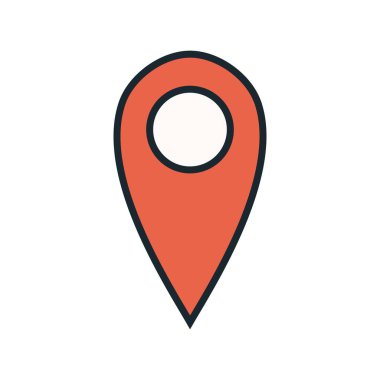 Düz turuncu harita işaretleyicisi, temiz yuvarlak tasarımı ve beyaz arkaplan çiziminde kalın ana hatları var.