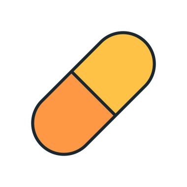 İki tonluk kapsül hapı, turuncu ve sarı renkli modern düz ikon, ilaç ve klinik tedavinin sembolü