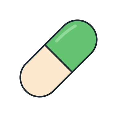 Yeşil ve açık bej renkli düz stil kapsül simgesi, ilaç veya tıbbi destek kavramı