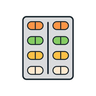 Renkli kapsül hap, çeşitli gölgeler, hastalık tedavisi için ilaç ve günlük takviyeler.