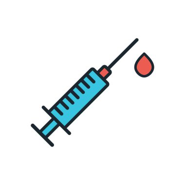 Aşı, enjeksiyon terapisi, aşılama süreci, klinik ekipman ve tıbbi malzeme vektörü gösteren kırmızı damlalı sağlık iğnesi.