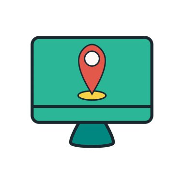 Yuvarlak nokta sembollü gök mavisi ekranında dijital harita gösterimi